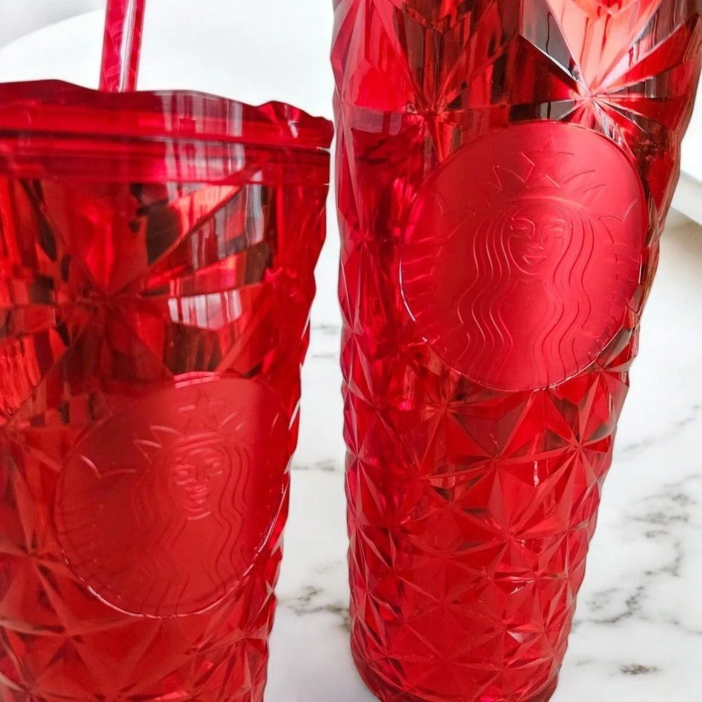 NEW Starbucks Red Geometric Cold Cups Diamond Pattern Tumblers‎ 24oz & 16oz